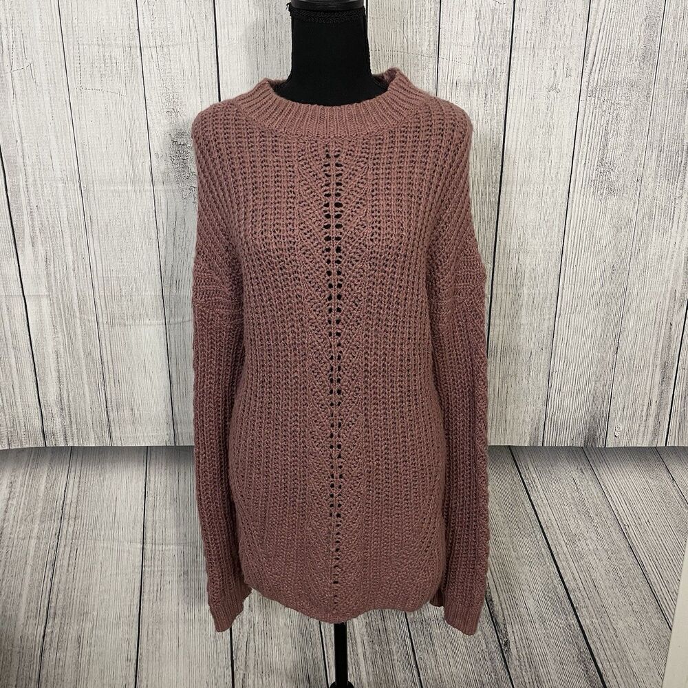 Lucky Brand Women's XL Mauve Pink Pointelle Long Sleeve Pullover Knit Sweater